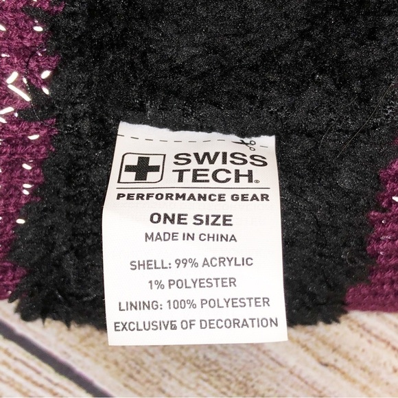 Swiss Tech Burgandy and Silver Pom Pom Beanie One Size - Picture 4 of 7